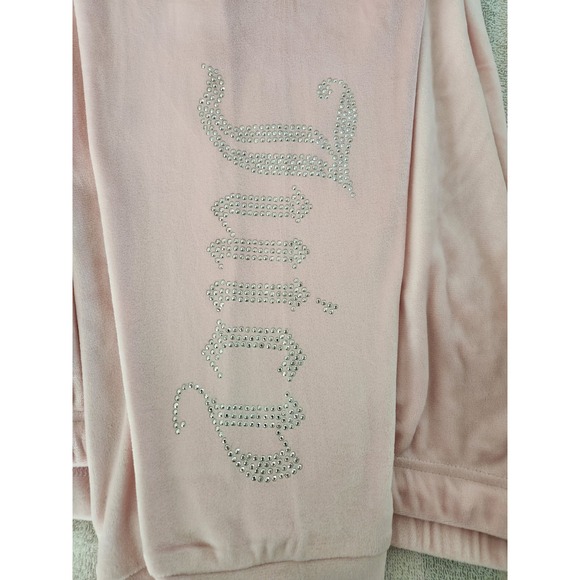 JUICY COUTURE Sweatpants Size LARGE Velour PINK Jogger Leg Y2K Logo Bling on Leg - Picture 5 of 8